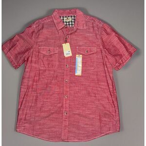 NWT Woolrich Mens Cotton Short‎ Sleeve Button Up Shirt Large Red Chest Pockets